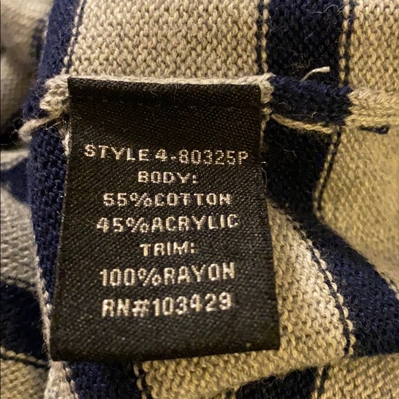 Intro Gray Navy Stripe Sweater With Plaid Collar - Picture 3 of 4